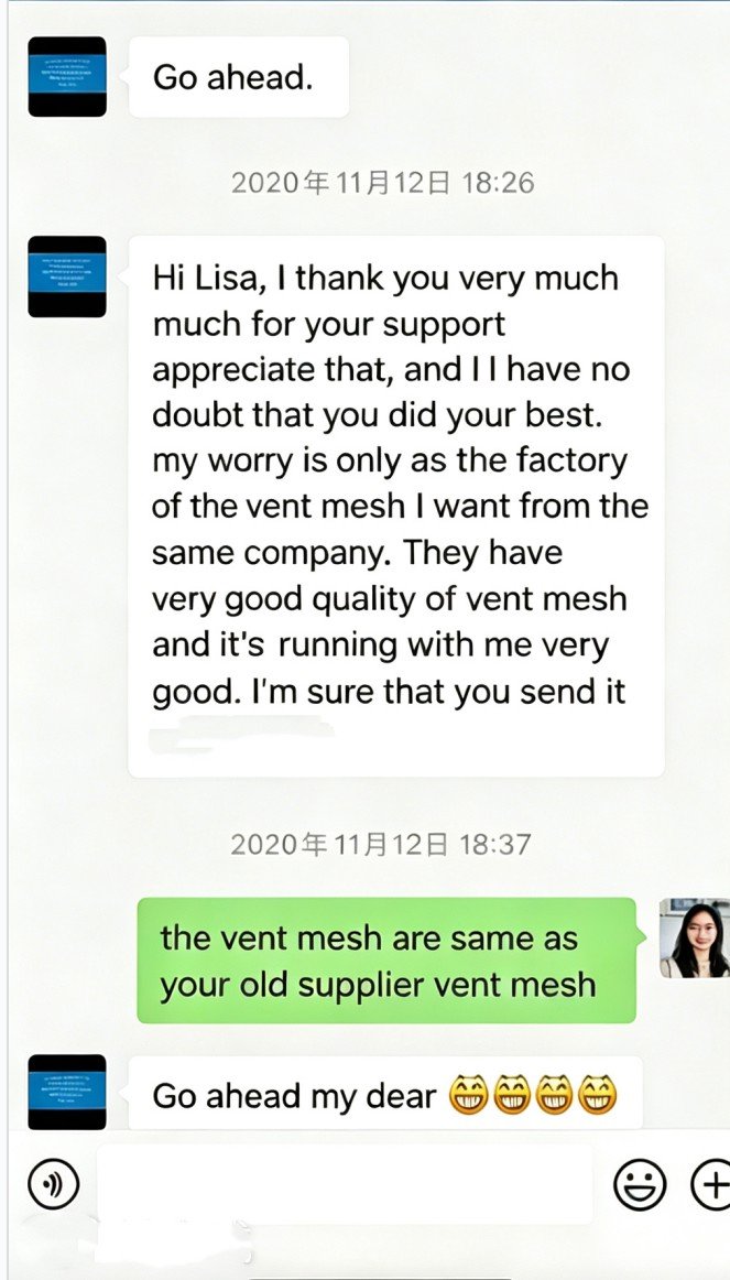 customer feedback on vent mesh supply