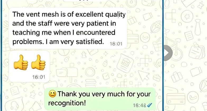 customer praise with thumbs up for vent mesh