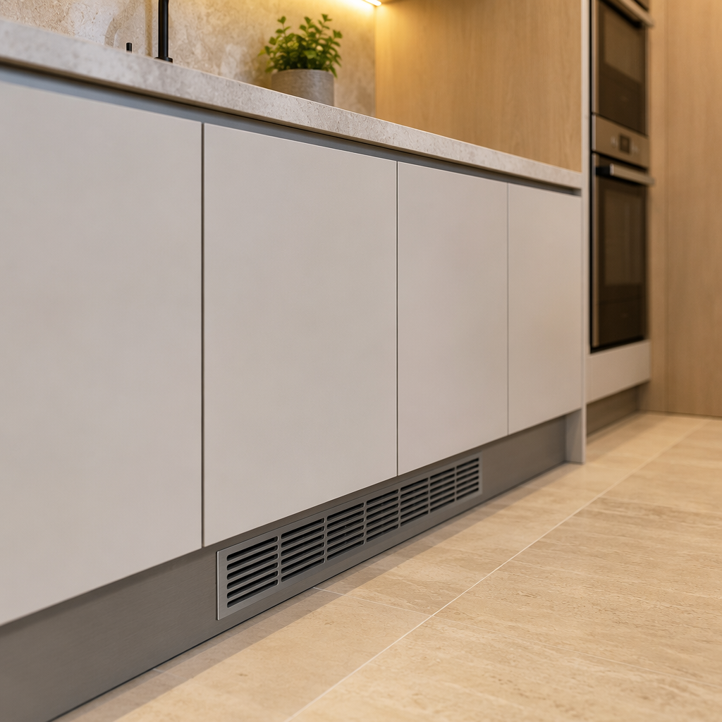 Brushed gray Aluminum Honeycomb Vent Grille Mildew Resistant Kitchen Cabinet Air Vent Cover - scene view