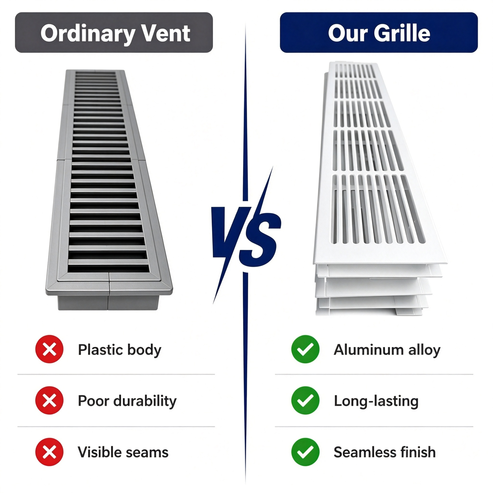 White Aluminum Slat Vent Grille Mildew Resistant for Kitchen Cabinet Factory Supply