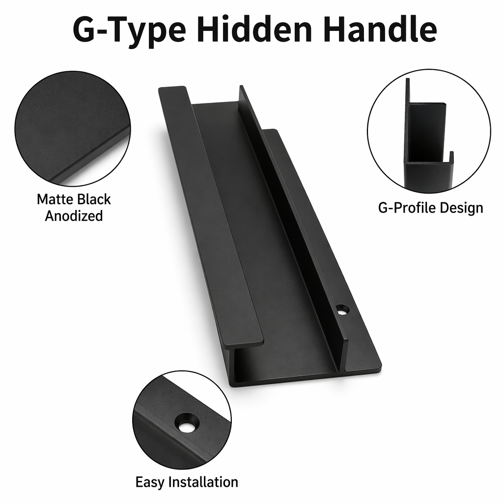 US Stock Anodized Aluminum Hidden Flush G Pulls Kitchen Bathroom Cabinet Drawer Handles