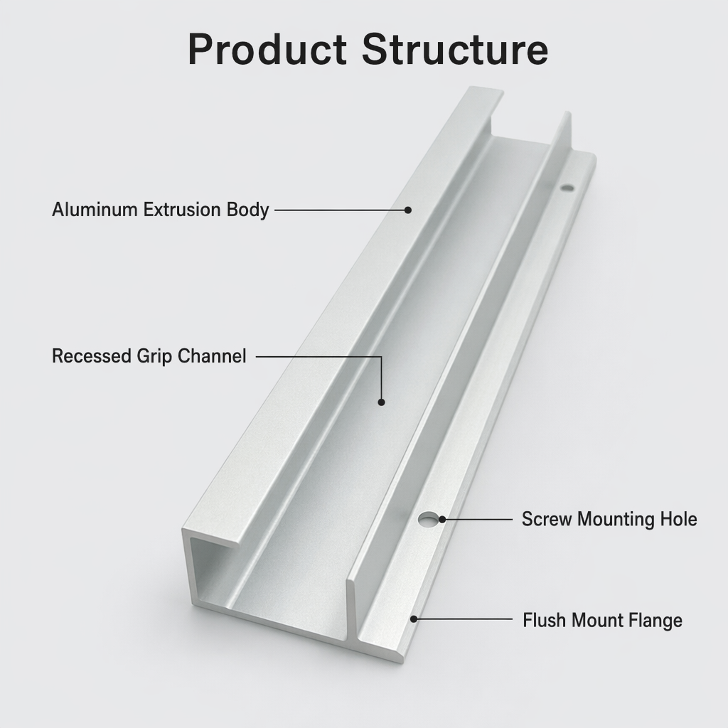 Anodized Aluminum Flush G Pulls Hidden Minimalist Cabinet Handles for Kitchen & Bathroom