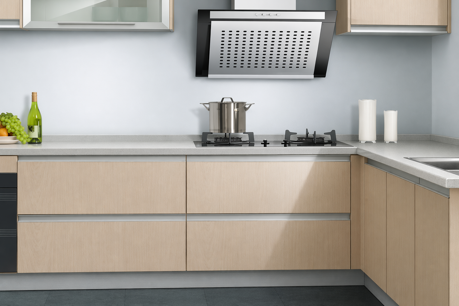 Anodized Aluminum Flush G Pulls Hidden Minimalist Cabinet Handles for Kitchen & Bathroom - scene view