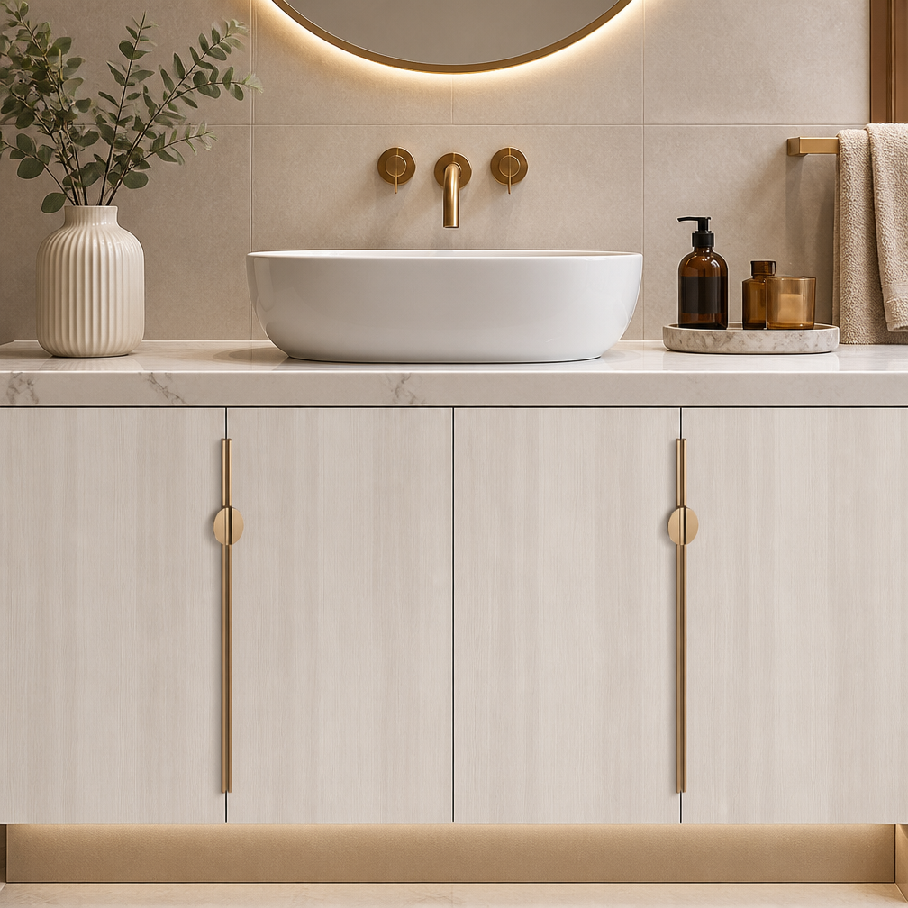 Aluminum Cabinet Drawer Handle, American Farmhouse Style Rust Resistant Kitchen Hardware, Durable Easy Install Pulls for Condo Bathroom Cupboards - scene view
