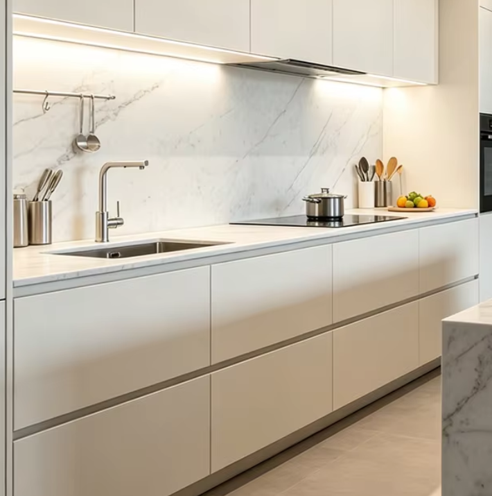 Anodized Aluminum Flush G Handles, Contemporary Invisible Cabinet Pulls for US Kitchen & Bathroom Cupboards - scene view