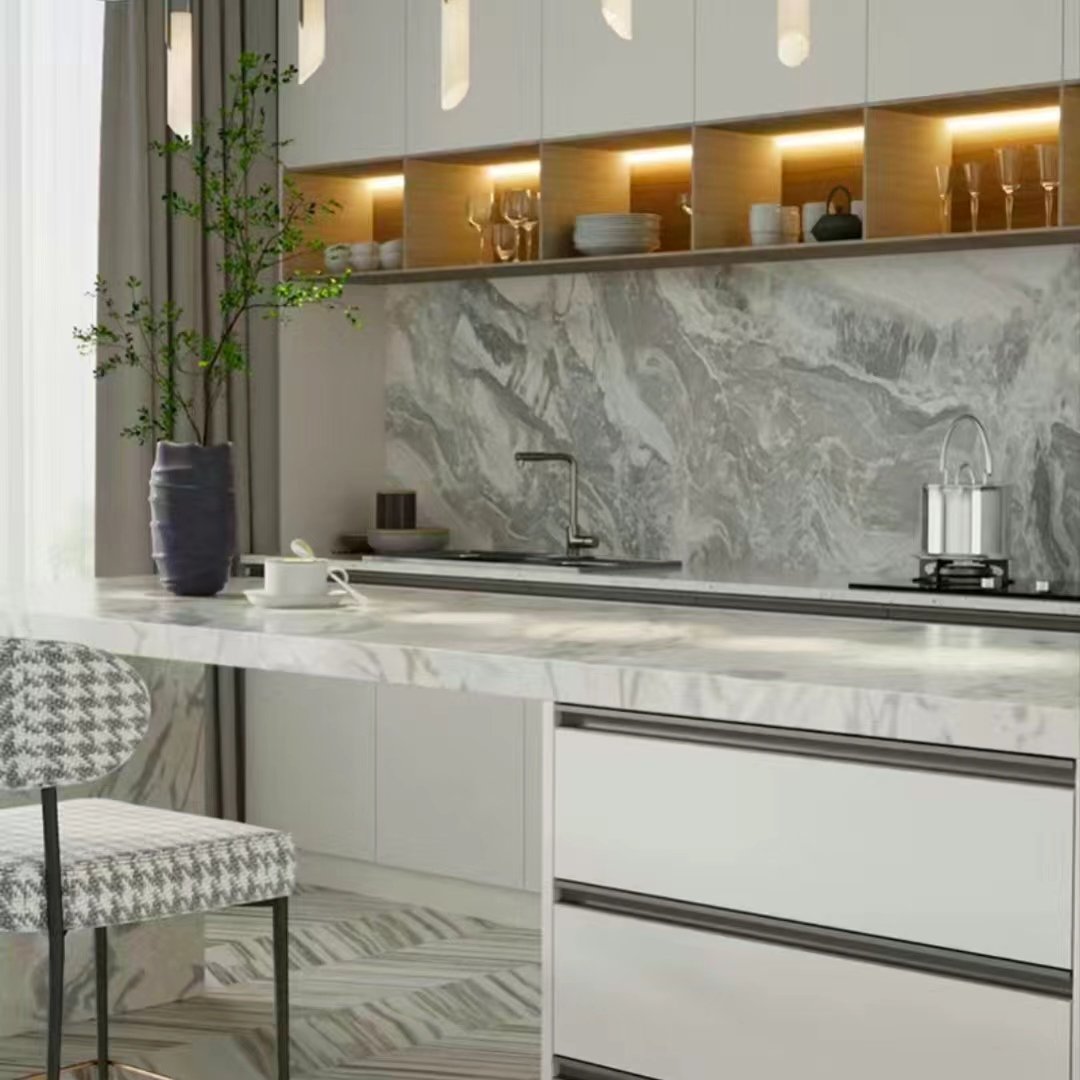 Gunmetal Anodized Aluminum Flush G Handles, Invisible Modern Cabinet Handles for Europen Kitchen & Bathroom Cupboards - scene view