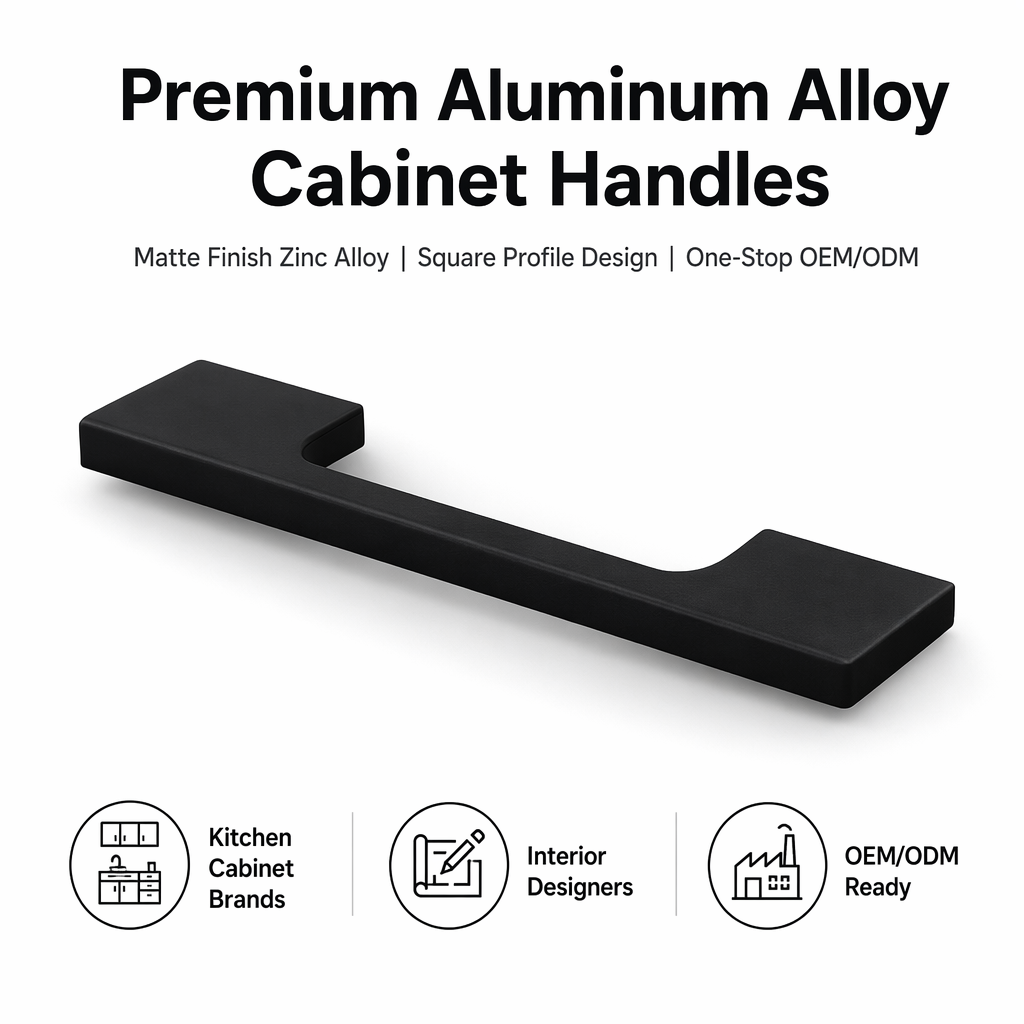 Minimalist Square Solid Aluminum Cabinet Pull Handle Easy Install Kitchen Drawer Hardware