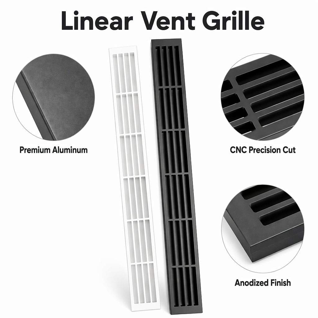 Tropical Charcoal Aluminum Slat Vent Grille, Mildew Proof Airflow Cover for Humid Tropical Kitchen Cabinets