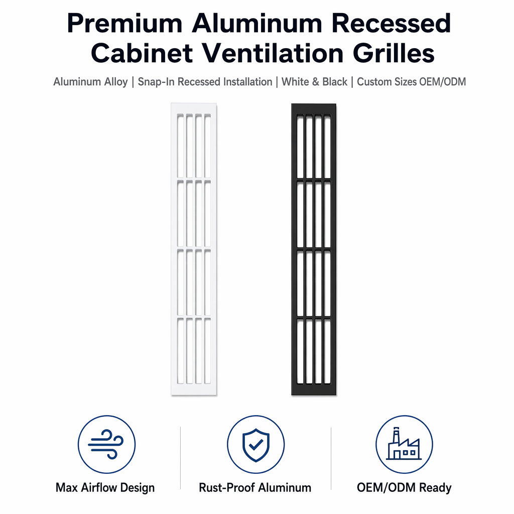 Tropical Charcoal Aluminum Slat Vent Grille, Mildew Proof Airflow Cover for Humid Tropical Kitchen Cabinets