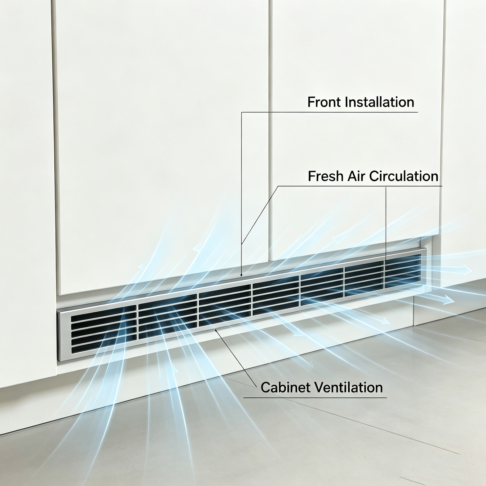 Tropical Charcoal Aluminum Slat Vent Grille, Mildew Proof Airflow Cover for Humid Tropical Kitchen Cabinets - scene view