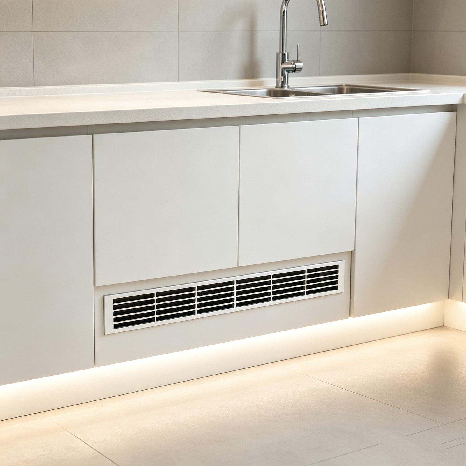 Tropical Charcoal Aluminum Slat Vent Grille, Mildew Proof Airflow Cover for Humid Tropical Kitchen Cabinets - scene view
