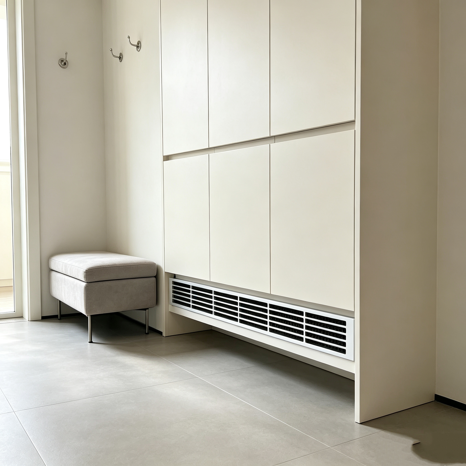 Tropical Charcoal Aluminum Slat Vent Grille, Mildew Proof Airflow Cover for Humid Tropical Kitchen Cabinets - scene view