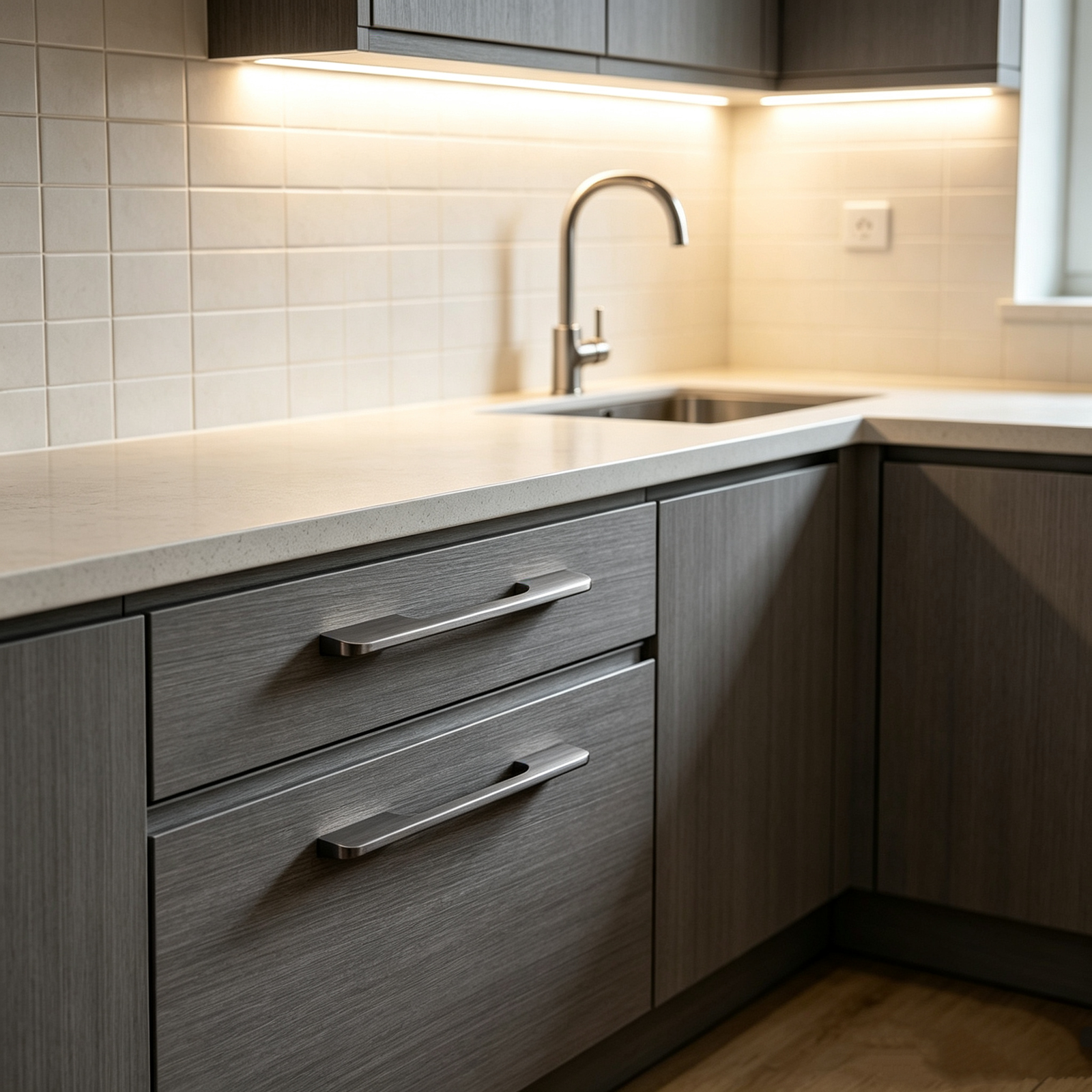 Gunmetal Anodized Aluminum Handles, Nordic Square Cabinet Pulls for US Kitchen & Bathroom Cupboards - scene view