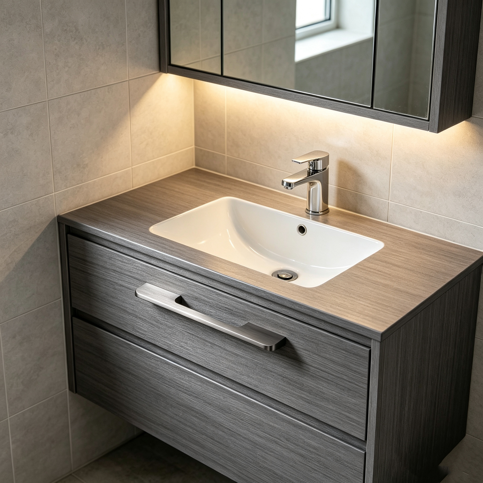 Gunmetal Anodized Aluminum Handles, Nordic Square Cabinet Pulls for US Kitchen & Bathroom Cupboards - scene view