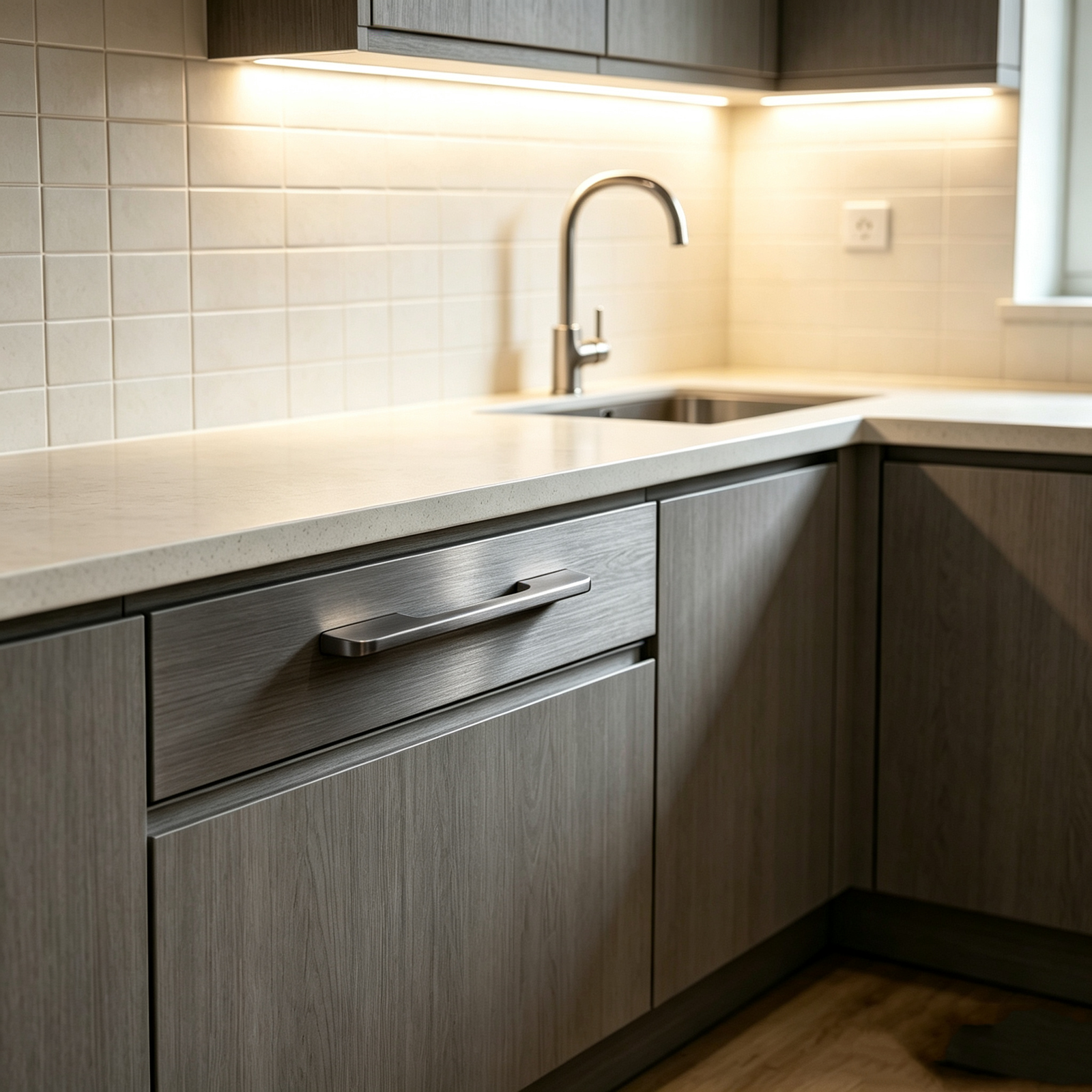 Gunmetal Anodized Aluminum Handles, Nordic Square Cabinet Pulls for US Kitchen & Bathroom Cupboards - scene view