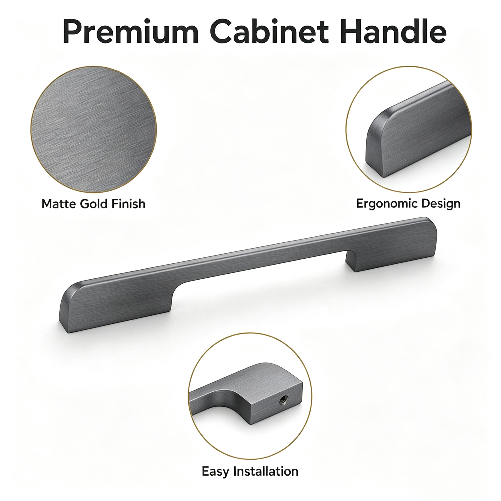 Gunmetal Anodized Aluminum Handles, Nordic Square Cabinet Pulls for US Kitchen & Bathroom Cupboards