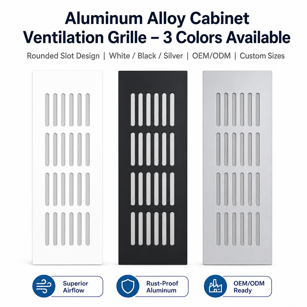 High airflow breathable mesh design, durable aluminum material, bulk supply for cabinet makers and renovation projects